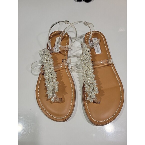 Chelsea & Violet Ella Pearl Thong Sandals Size 8 Bridal Coquette Shabby Chic - Picture 1 of 7